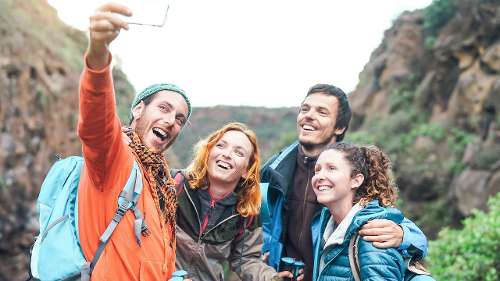 group of friends hiking near Lake Oswego, OR