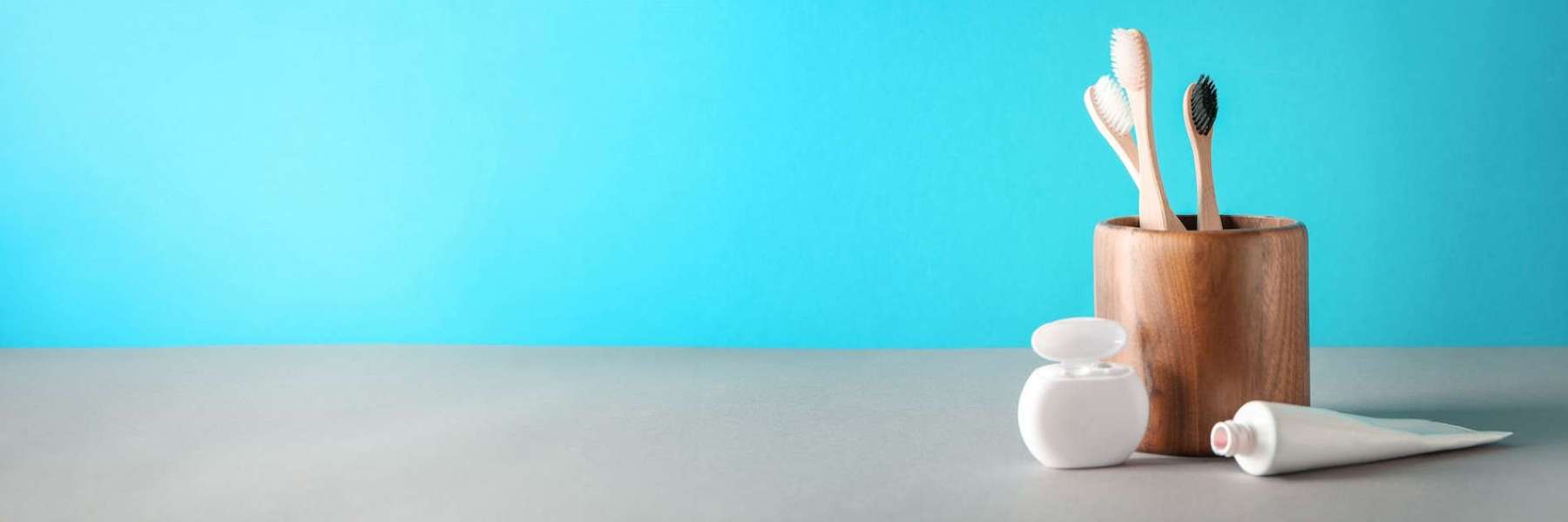 oral health tools with a blue background